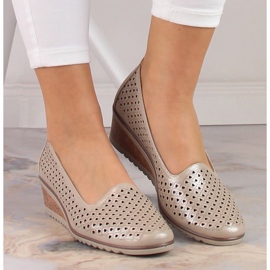 Chaussures compensées ajourées beige scintillant pour femme Potocki SZ12018 7