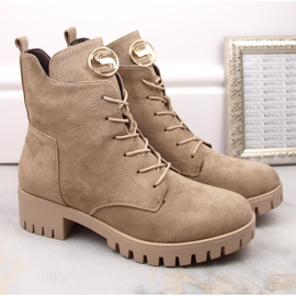 M. DASZYŃSKI Bottines en daim à talon haut et plateforme, isolées beige M.Daszyński MR1813-38 3