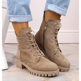 M. DASZYŃSKI Bottines en daim à talon haut et plateforme, isolées beige M.Daszyński MR1813-38 7