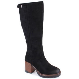 Bottines femme en daim noir à talons hauts et plateforme, Vinceza 58106 le noir 1