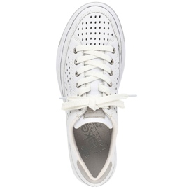 Chaussures de sport confortables ajourées en cuir pour femmes, blanches, Rieker L8849-80 1