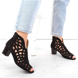 M. DASZYŃSKI Bottes ajourées à bout ouvert pour femme en daim, noir M.Daszyński MR1954-15 le noir 5