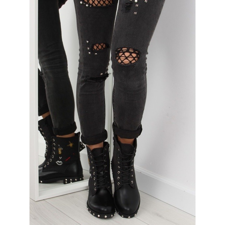 Bottes noires à dessus en feutre le noir 1