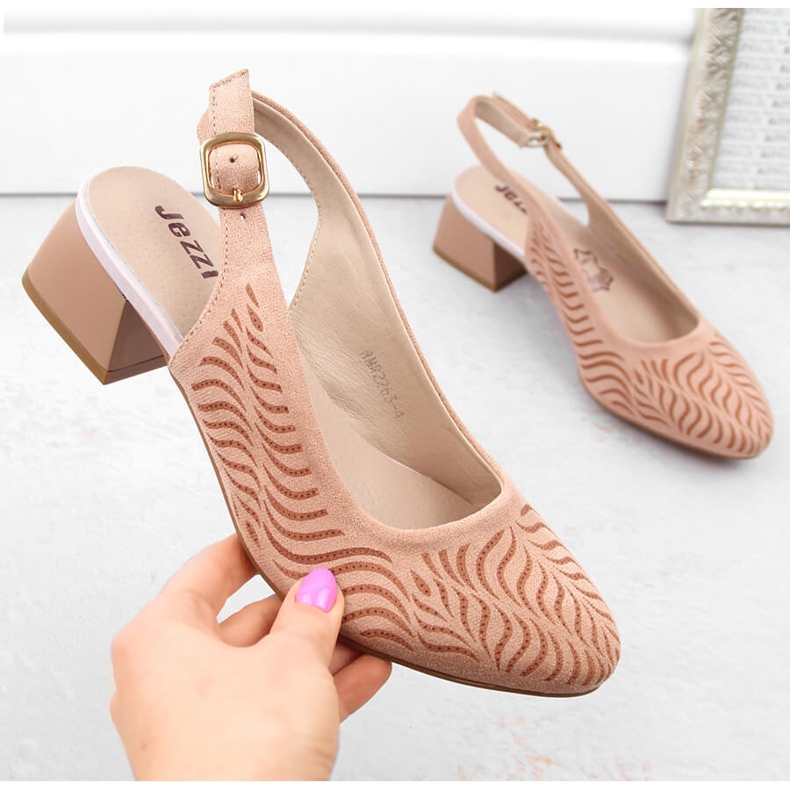 Sandales femme à talon bas en daim rose Jezzi RMR2263-4 2