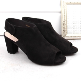Sandales femme talon haut en daim avec velcro, noir Potocki CA42312 le noir 2