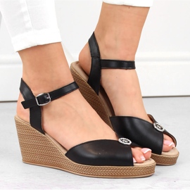 Sandales compensées pour femmes en cuir noir avec décoration Filippo DS6026 le noir 3