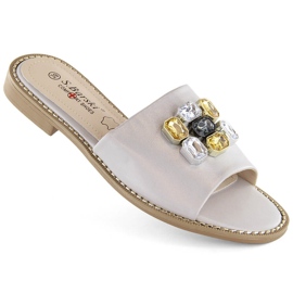 Chaussons confortables pour femmes argentés avec zircons S.Barski 031 1