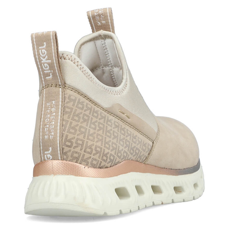 Chaussures à enfiler beiges, montantes et confortables pour femme, Rieker M6053-62 1 Chaussures à enfiler beiges, montantes et confortables pour femme, Rieker M6053-62 1