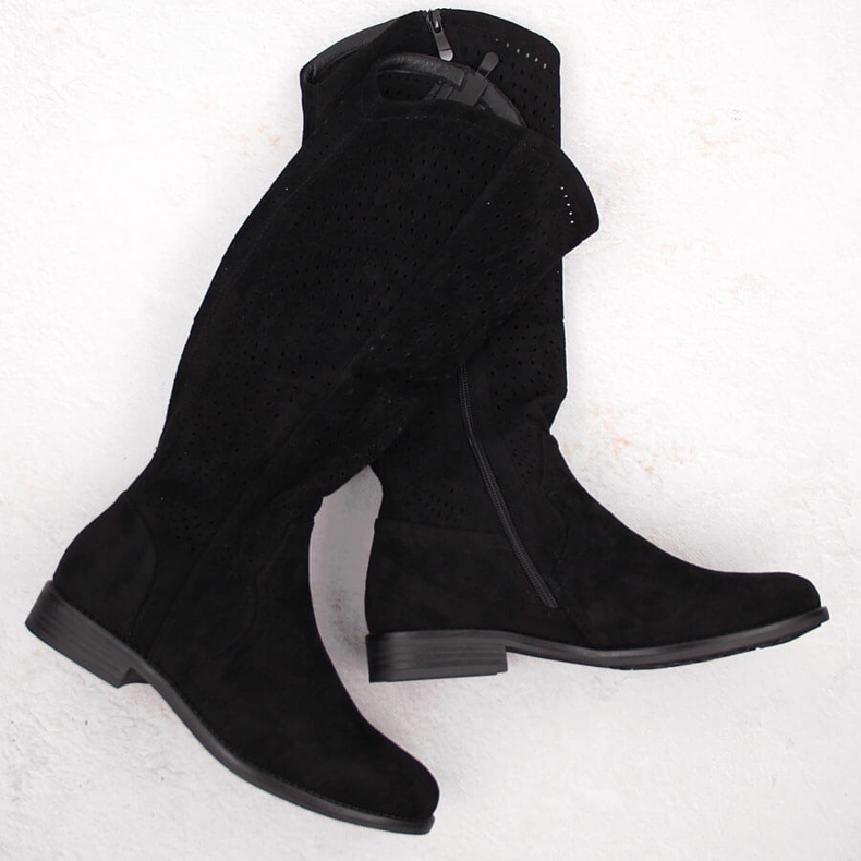 Bottines ajourées en daim femme, noir S.Barski HY66-150 le noir 1