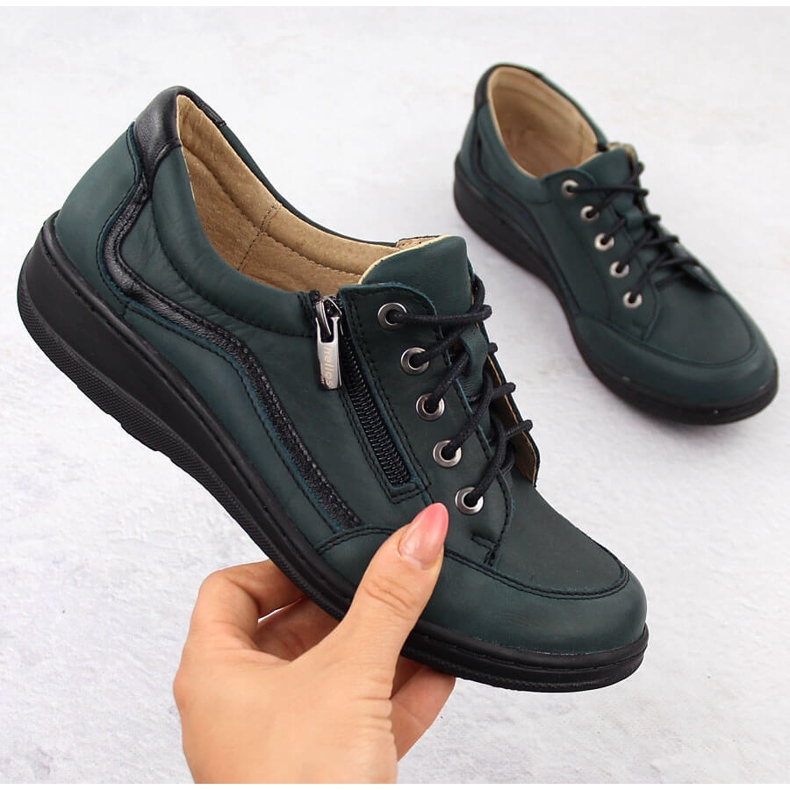 Chaussures confortables en cuir vert pour femmes Helios 411 1