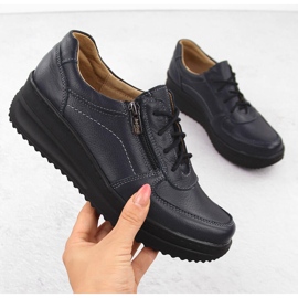 Chaussures confortables en cuir pour femmes, bleu marine Helios 419 1