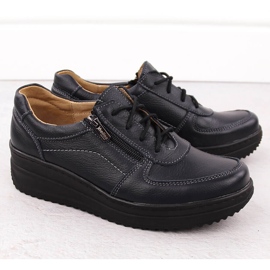 Chaussures confortables en cuir pour femmes, bleu marine Helios 419 2