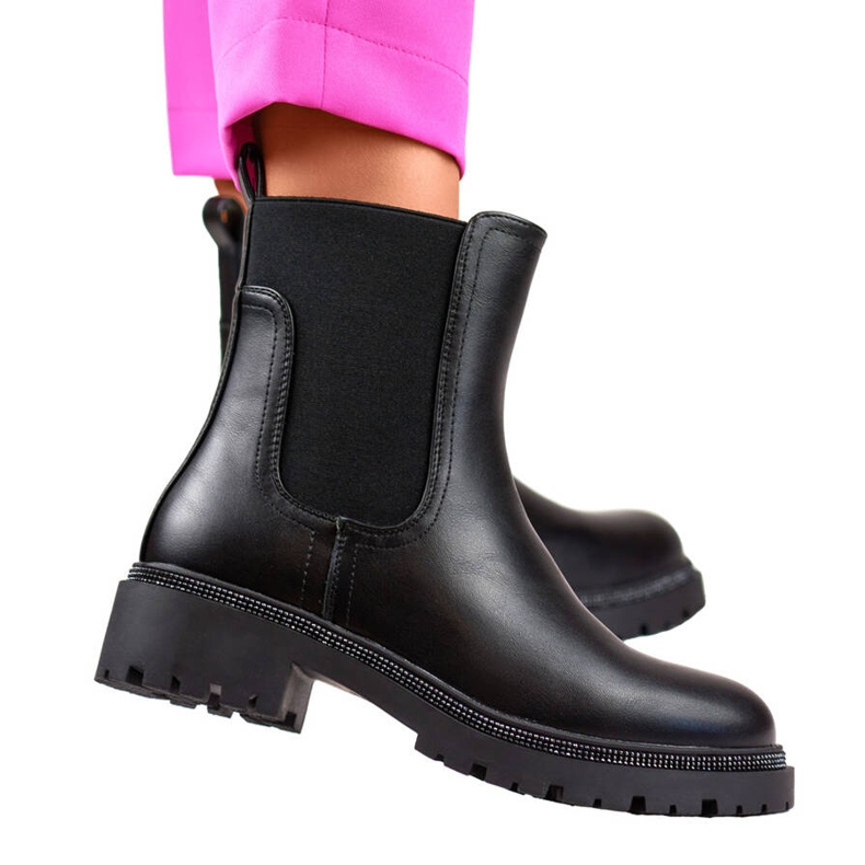 Bottines Chelsea isolées pour femmes avec zircons, noires RXJ-210B 1