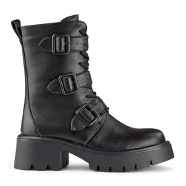 Bottes de moto hautes pour femmes avec boucles, noires GD-FL2206B le noir 2