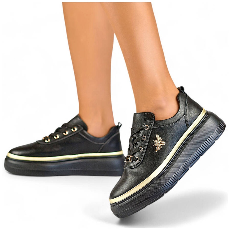 Chaussures de sport en cuir pour femmes sur plateforme, noires GD-XF120C-B le noir 1 Chaussures de sport en cuir pour femmes sur plateforme, noires GD-XF120C-B le noir 1
