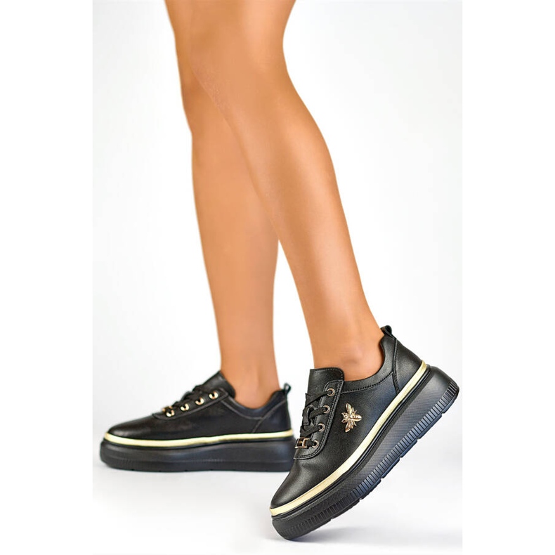 Chaussures de sport en cuir pour femmes sur plateforme, noires GD-XF120C-B le noir 2 Chaussures de sport en cuir pour femmes sur plateforme, noires GD-XF120C-B le noir 2