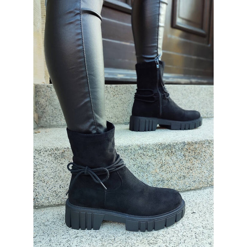 Bottines femme à tige élastique, à lacets, noires DE1127S-B 2