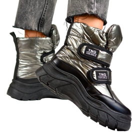 Bottines de neige femme métallisées, bottines velcro argentées 22-PY16062SI le noir 5