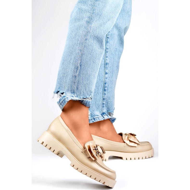 Mocassins femme avec nœud, mocassins avec ours en peluche, beige 2306BE 2 Mocassins femme avec nœud, mocassins avec ours en peluche, beige 2306BE 2