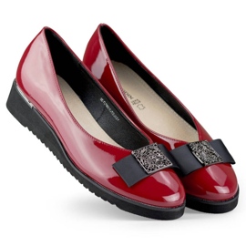 Chaussures vernies pour femmes avec décoration sur talon bas, rouge GD-FL766BUR 1