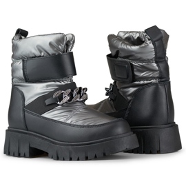 Bottes de neige pour femmes avec chaîne velcro, argent métallisé, JH-5SI 2