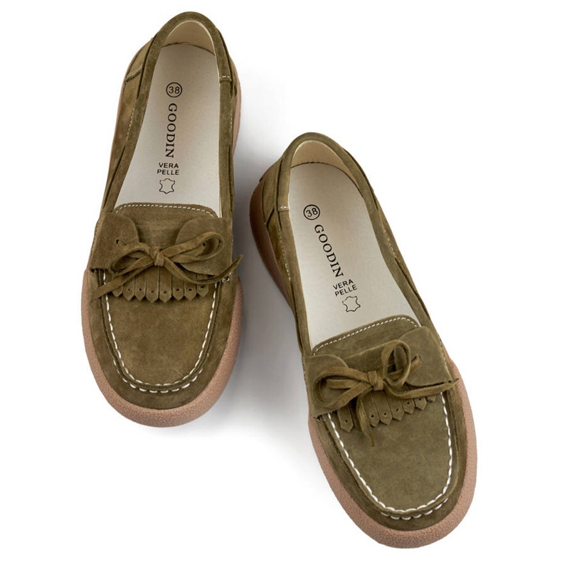 Mocassins en cuir femme vert kaki Goodin GD-SW4005KH 1