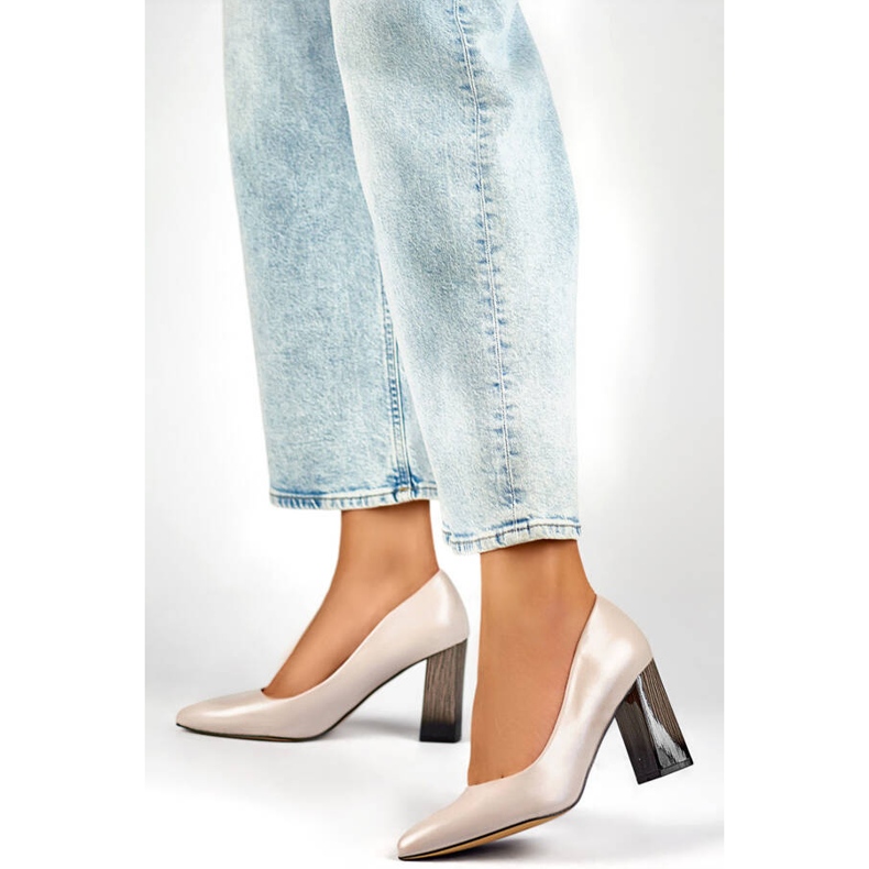 Escarpins pointus à talon haut décoratif pour femme, beige GD-FL486A-L.BE 2