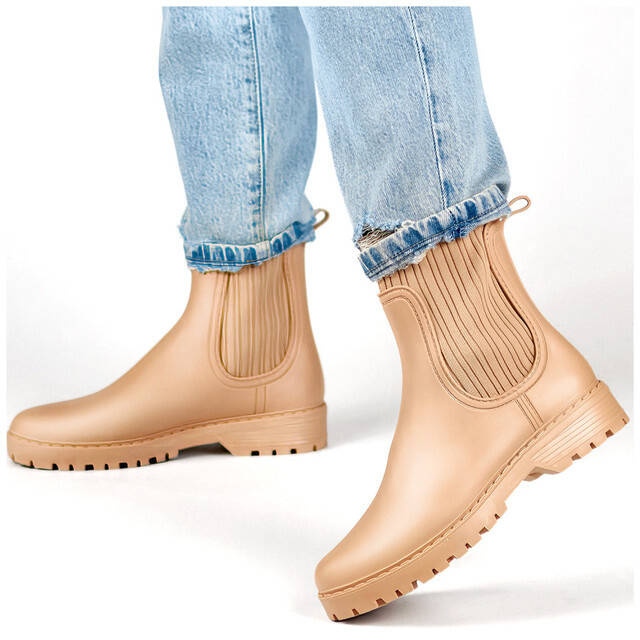 Bottines Chelsea femme avec tige et chaussette élastiques, beige S27BE 1