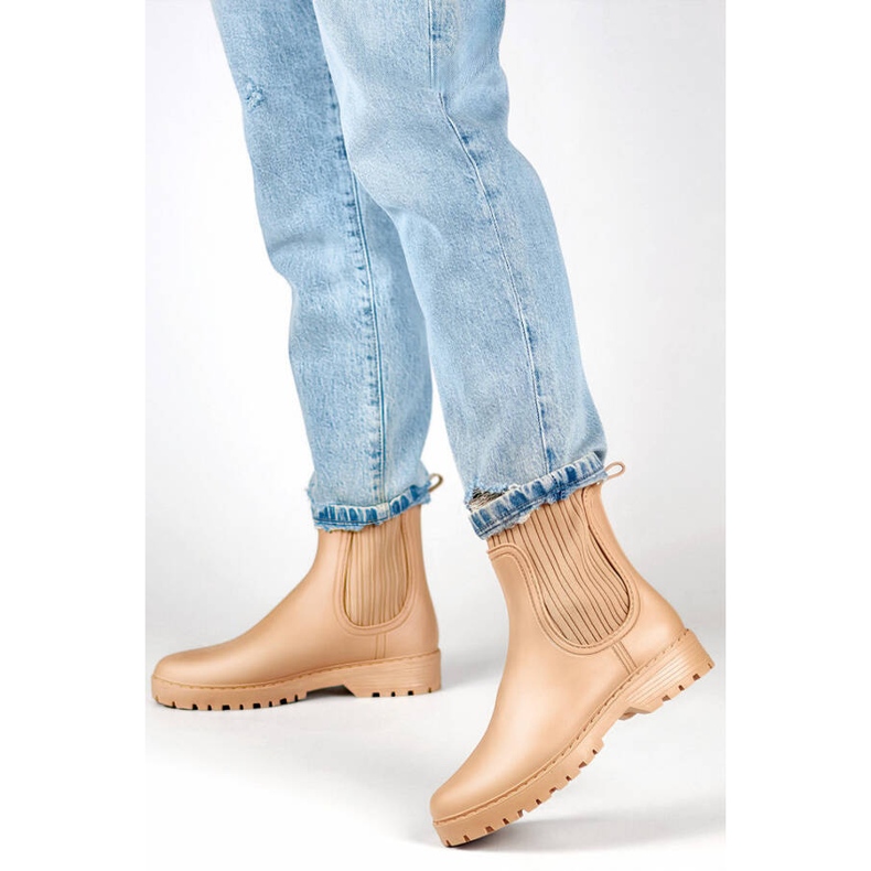 Bottines Chelsea femme avec tige et chaussette élastiques, beige S27BE 2