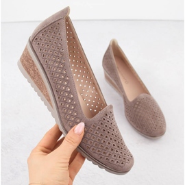 Chaussures compensées ajourées en daim pour femme, marron, Potocki SZ12306 brun 1