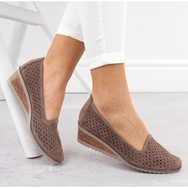 Chaussures compensées ajourées en daim pour femme, marron, Potocki SZ12306 brun 4