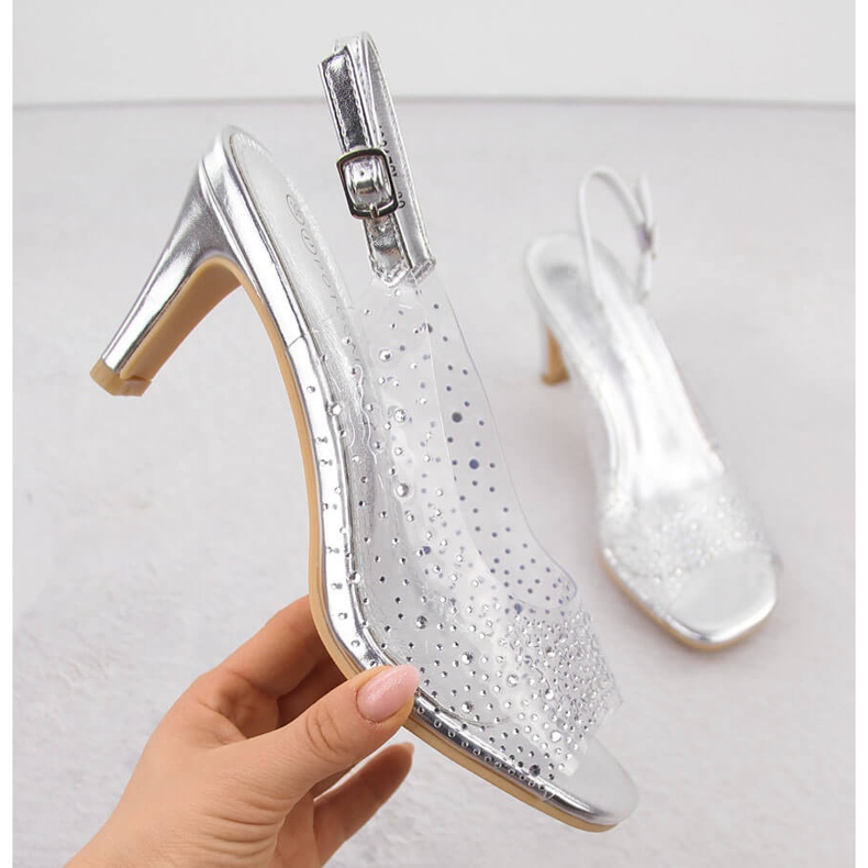 Sandales femme transparentes à talons hauts avec zircons argentés Potocki WS43317 1 Sandales femme transparentes à talons hauts avec zircons argentés Potocki WS43317 1
