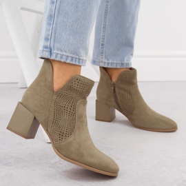 Bottes pour femmes sur le pilier de l'ouverture en daim beige sombre M. Daszyński SA217-6 5