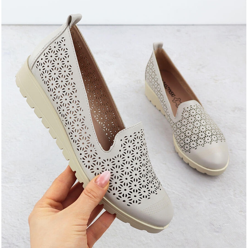 Chaussures pour femmes sur l'élévation de l'OpenWork Beige M. Daszyński MR1628-20 1