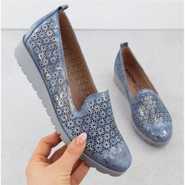 Chaussures des femmes sur l'élévation des dortoirs dorés ouverts M. Daszyński MR1628-20 bleu 1