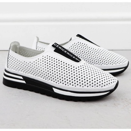 Des chaussures en cuir pour femmes ont glissé OpenWork White S.Barski LR51-672 blanc 2