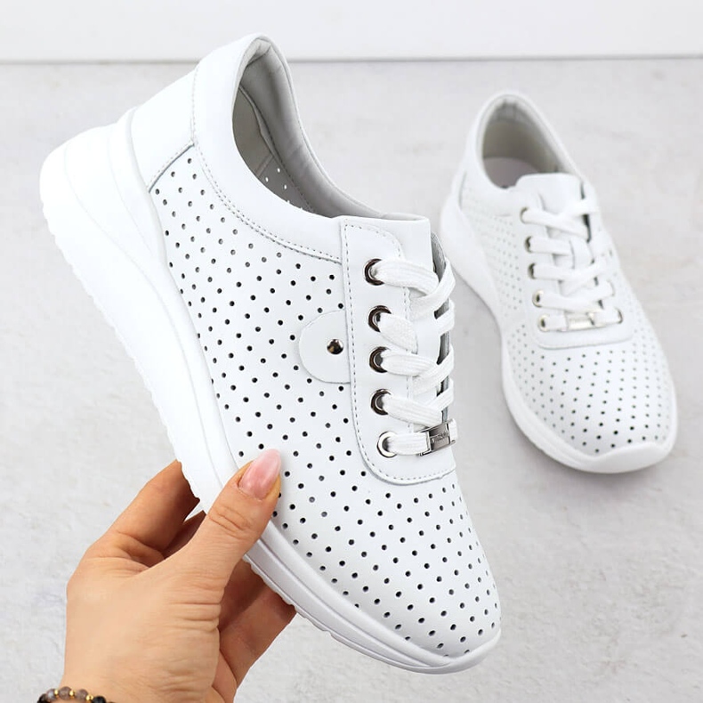Chaussures en cuir pour femmes sur l'élévation de l'OpenWork White Vinceza 79532 blanche 1 Chaussures en cuir pour femmes sur l'élévation de l'OpenWork White Vinceza 79532 blanche 1