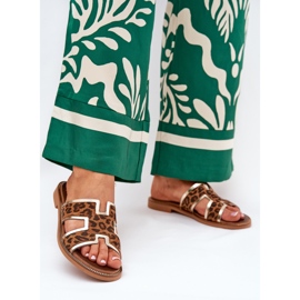 Tongs léopard plats en cuir zazoo 40383 marron brun 2 Tongs léopard plats en cuir zazoo 40383 marron brun 2