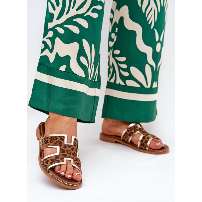 Tongs léopard plats en cuir zazoo 40383 marron brun 2 Tongs léopard plats en cuir zazoo 40383 marron brun 2