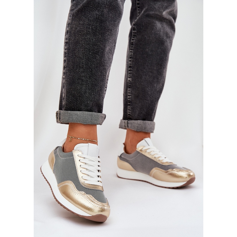 S.Barski Chaussures de sport en cuir baskets femmes LR51-847 PLN d'or 2