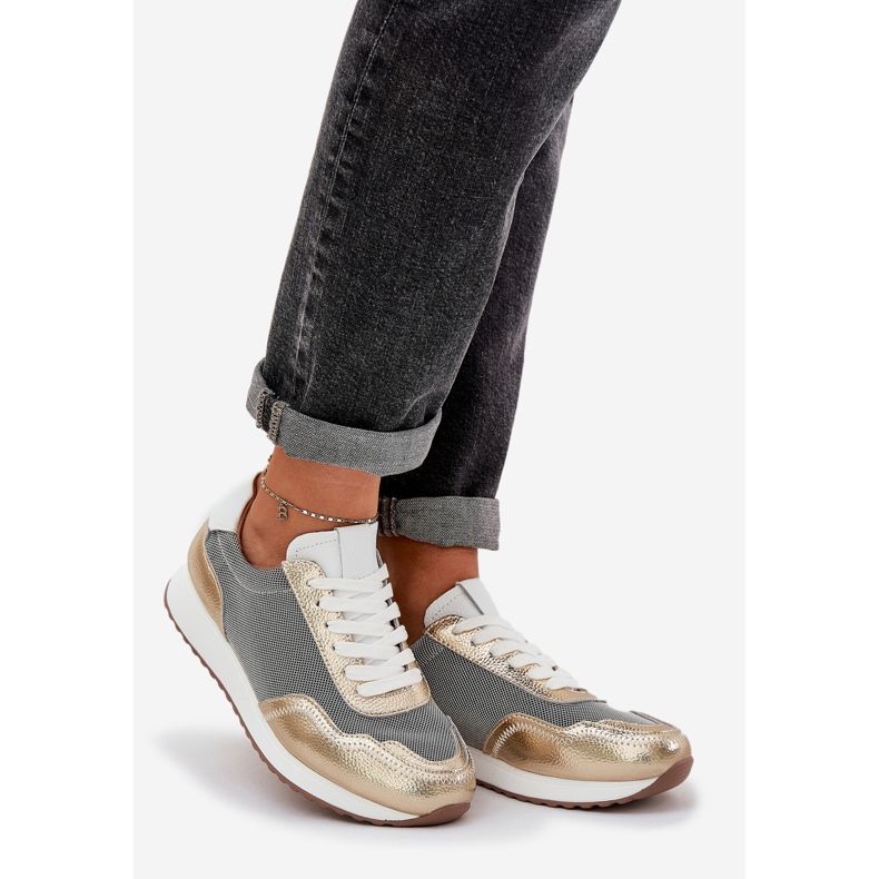 S.Barski Chaussures de sport en cuir baskets femmes LR51-847 PLN d'or 1