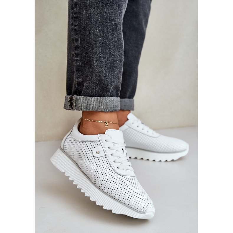 S.Barski Chaussures de sport en cuir sur la plate-forme avec des paillettes LR51-629 blanc 2