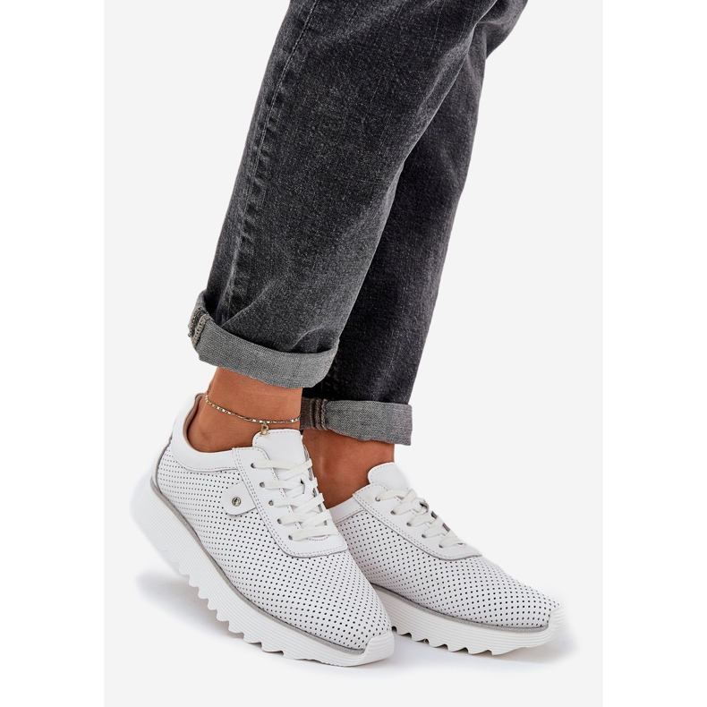 S.Barski Chaussures de sport en cuir sur la plate-forme avec des paillettes LR51-629 blanc 1