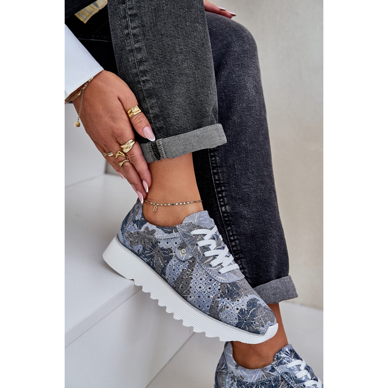 S.Barski Chaussures de sport à motifs en daim sur une plate-forme avec D&amp;A LR51-635 paillettes bleu 1