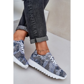 S.Barski Chaussures de sport à motifs en daim sur une plate-forme avec D&amp;A LR51-635 paillettes bleu 2