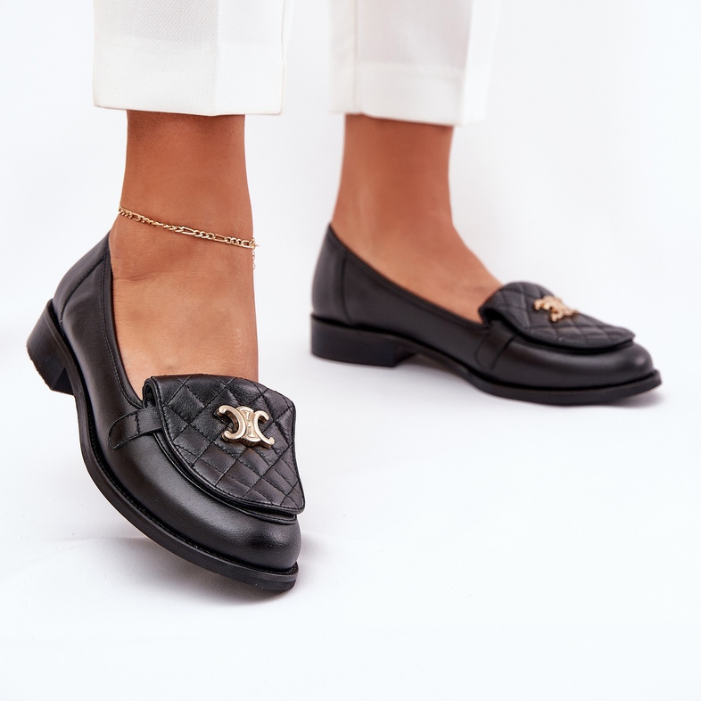 Mocassins en cuir avec une décoration dorée Laura Messi 2927 Black noir 2