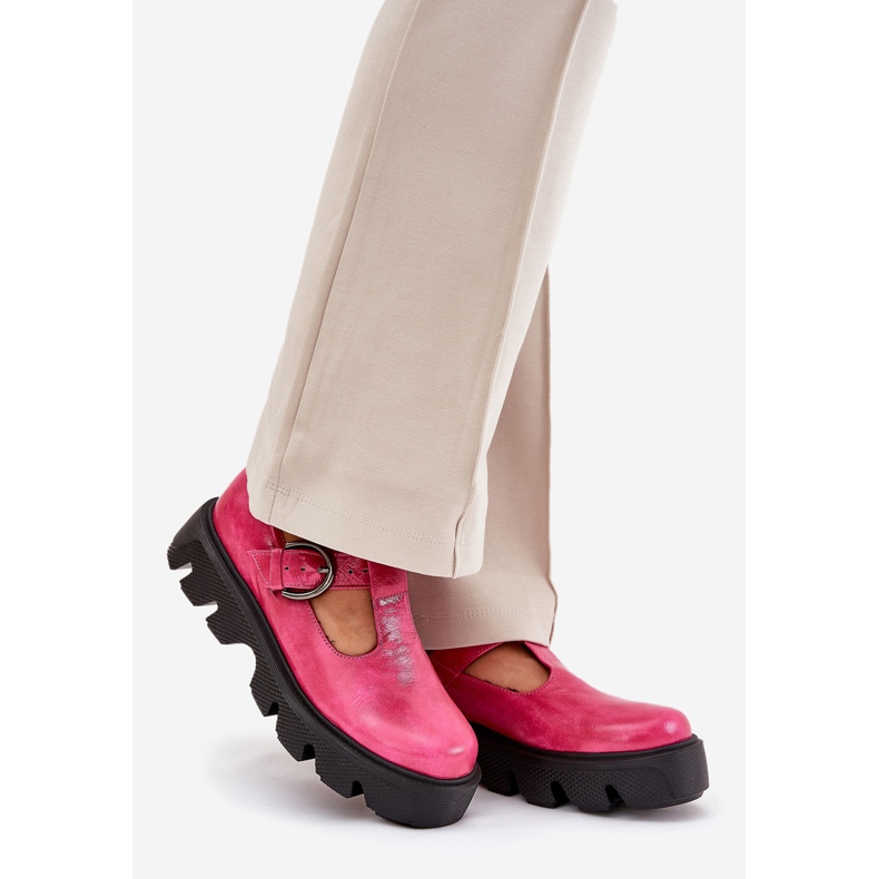 Chaussures en cuir peint avec une boucle zazoo 20183 Fuchsia rose 1
