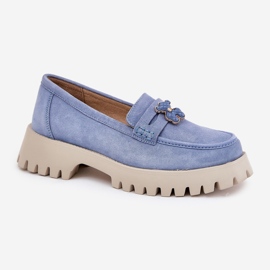 Les mocassins en daim des femmes avec des épingles portent Vinceza 79533 bleu 4
