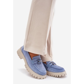 Les mocassins en daim des femmes avec des épingles portent Vinceza 79533 bleu 1