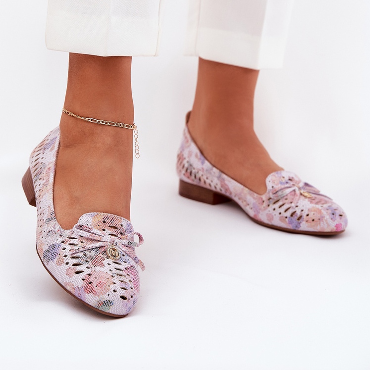 Jezzi Ballerines de travail ouvertes avec un arc éco fleur en daim amepitrea multicolore rose 2